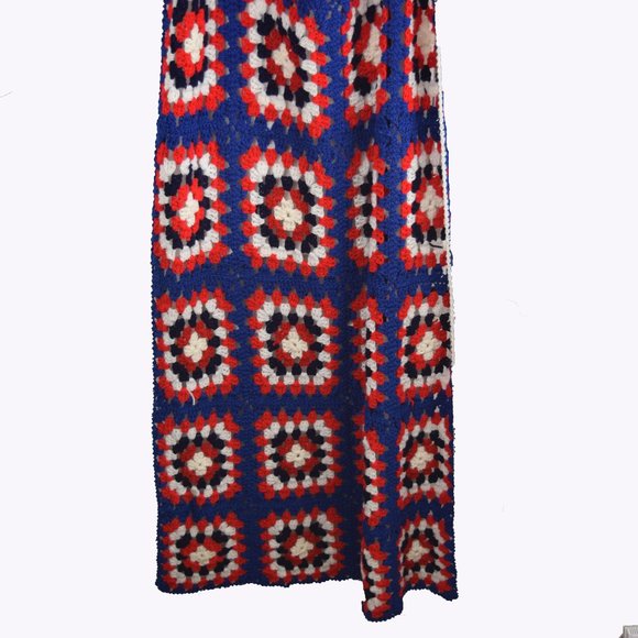 Patriotic Granny Squares Afghan Throw Lap Blanket Handmade Red White Blue Cottag - Picture 4 of 13